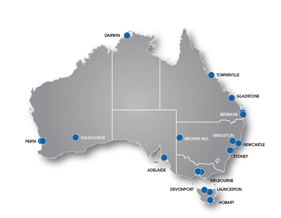Map of Australian with branches marked